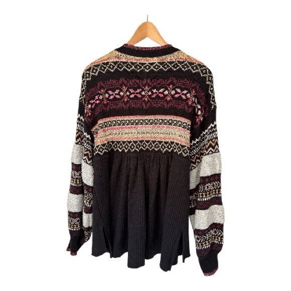 Free People Black Cabin Fever Fair Isle Sweater US S - Picture 3 of 5